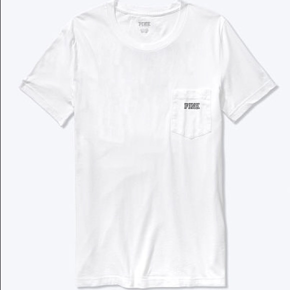 Victoria’s Secret PINK Short Sleeve Campus Tee White w Black Dog Logo Medium NEW - Picture 2 of 3